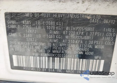 2013 Subaru Outback 2.5I Limited from USA, damaged, VIN 4S4BRBKC0D3208431